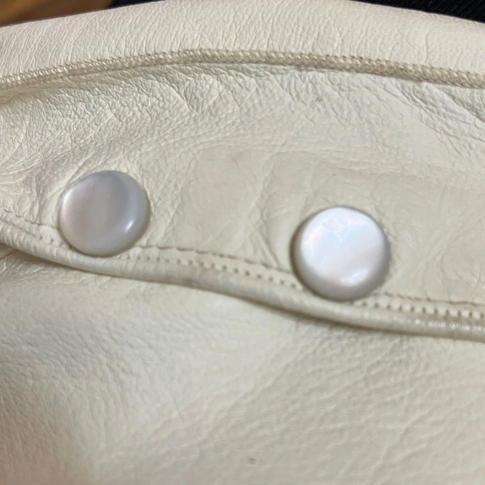 Vintage French White Kid Leather Opera Gloves Size 5.5 Pearl Snap Wrist